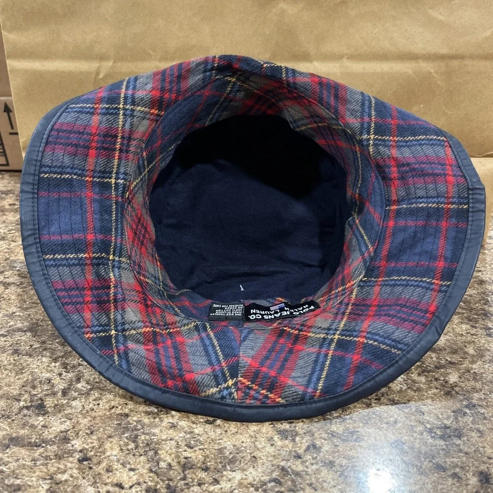 Vtg Polo Ralph Lauren Navy Blue & Heritage Tartan Plaid Toddler Bucket Hat NWTs